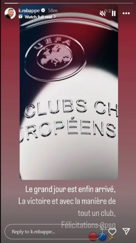 Kylian Mbappe chuc mung PSG vo dich Champions League