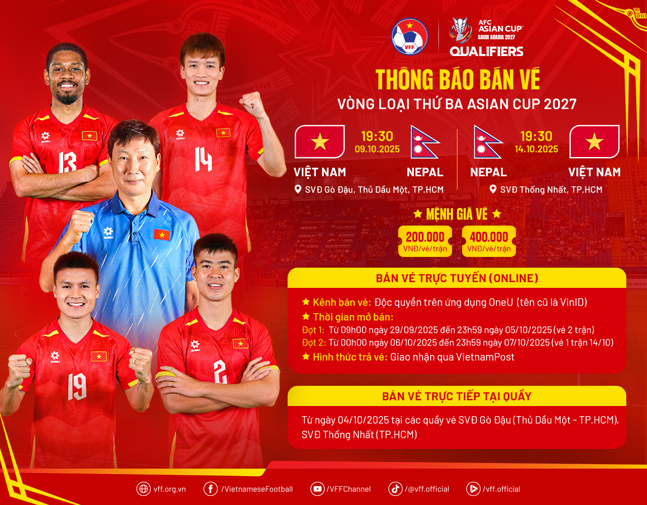 VFF công bố giá vé hai trận ĐT Việt Nam gặp Nepal 1